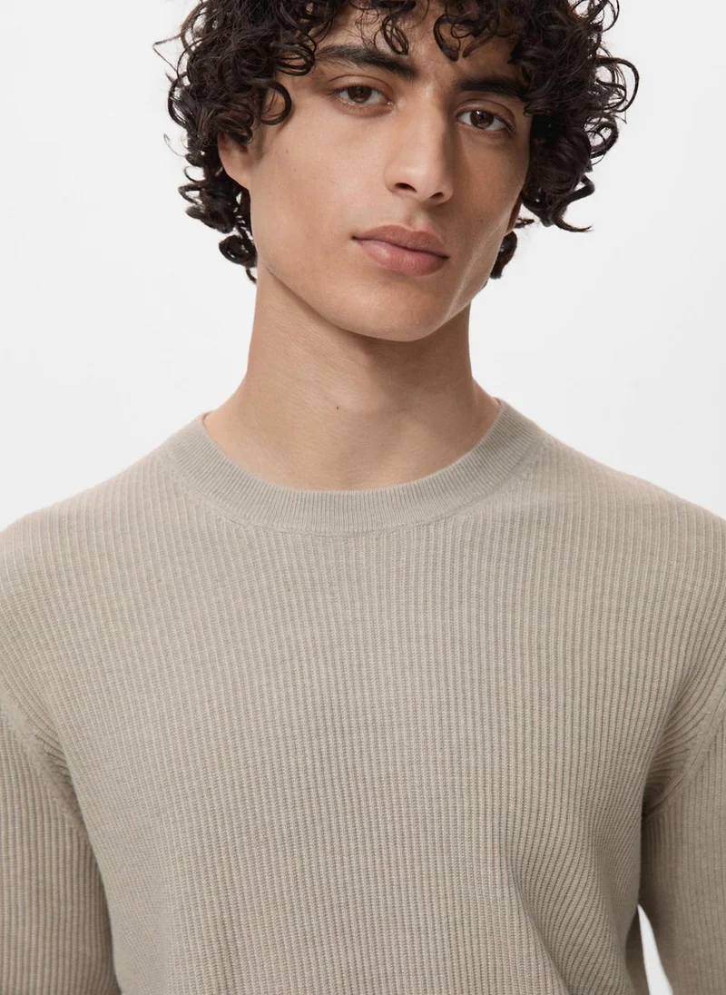 Mango Man Fine Rib-Knit Cotton Sweater