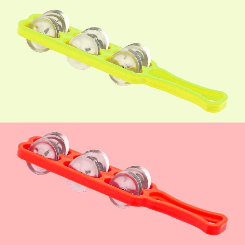 Plastic Majira Two Line Music Instrument for kirtan, Bhajan, Mandir aarti (Orange & Parrot | Pack of 2)