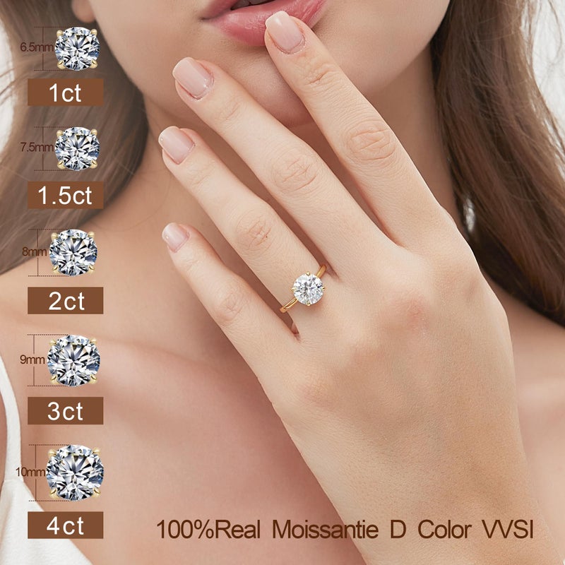 Elio Passero 1CT Round Moissanite Engagement Rings for Women,Women's Solitaire Engagement Moissanite Promise Rings 925 Sterling Silver with 18K Yellow Gold Plated,VVS1 Moissanite Ring Size 7 - Image 2