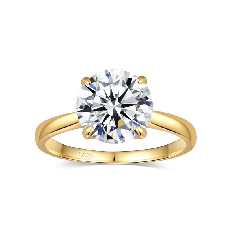 Elio Passero 1CT Round Moissanite Engagement Rings for Women,Women's Solitaire Engagement Moissanite Promise Rings 925 Sterling Silver with 18K Yellow Gold Plated,VVS1 Moissanite Ring Size 7 - Image 1