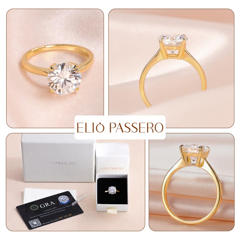 Elio Passero 1CT Round Moissanite Engagement Rings for Women,Women's Solitaire Engagement Moissanite Promise Rings 925 Sterling Silver with 18K Yellow Gold Plated,VVS1 Moissanite Ring Size 7 - Image 4