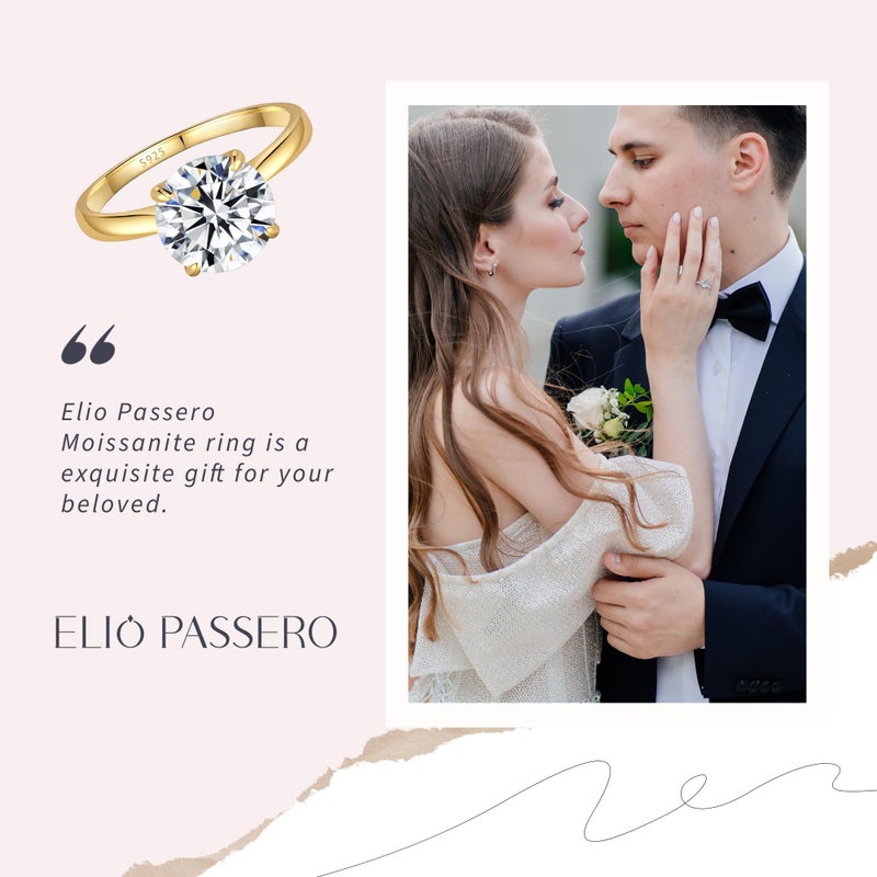 Elio Passero 1CT Round Moissanite Engagement Rings for Women,Women's Solitaire Engagement Moissanite Promise Rings 925 Sterling Silver with 18K Yellow Gold Plated,VVS1 Moissanite Ring Size 7 - Image 5