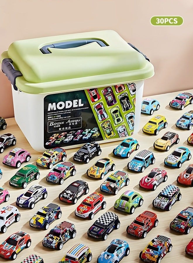 ميكسد 30 عبوة من سيارات لعبة السحب للخلف مع صندوق تخزين، سيارات لعبة العودة إلى القوة، سيارات سباق مصبوبة صغيرة من خليط معدني، ألعاب سيارات مفضلة للحفلات، أفضل الهدايا للأطفال الصغار - Image 1