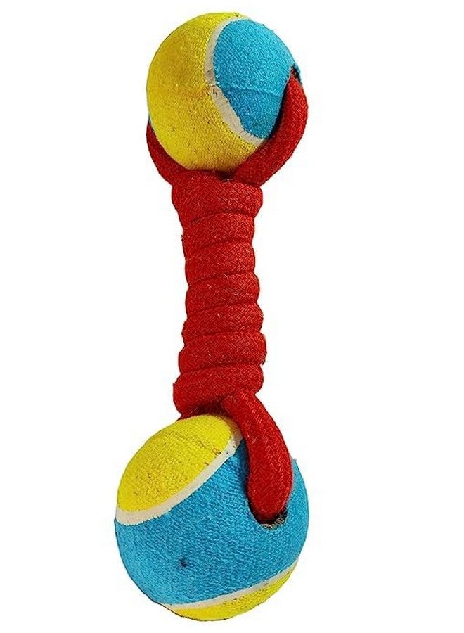 Double Tennis Ball Cotton Blend Dumbbell Rope Toy For Puppies And Dogs, Increases Jaw Strength, Promotes Exercise, Dumbbell Toy - Multicolor - Image 4