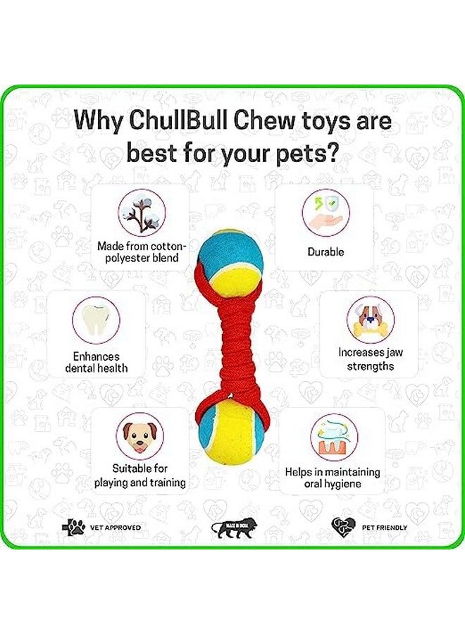 Double Tennis Ball Cotton Blend Dumbbell Rope Toy For Puppies And Dogs, Increases Jaw Strength, Promotes Exercise, Dumbbell Toy - Multicolor - Image 3