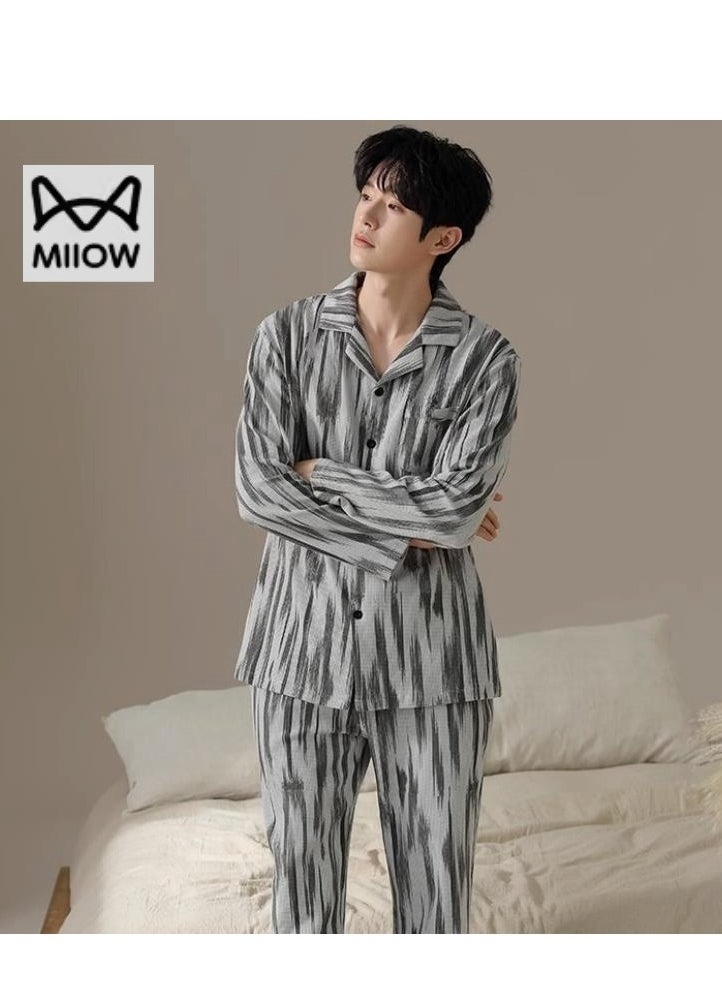 MIIOW - Men's Pure Cotton Casual Long Sleeved Pants Home Suit Can Be Worn Outside - Image 1