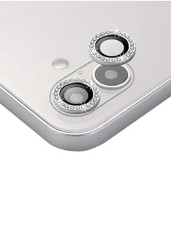 Wtech Apple iPhone 16 / iPhone 16 Plus 2024 Premium Luxury Diamond Chrome Alloy Ring Camera Lens Tempered Glass Protector Shield (MLHICL) - Clear/White  - Image 1