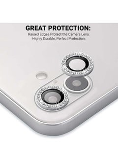 Wtech Apple iPhone 16 / iPhone 16 Plus 2024 Premium Luxury Diamond Chrome Alloy Ring Camera Lens Tempered Glass Protector Shield (MLHICL) - Clear/White  - Image 2
