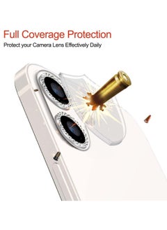 Wtech Apple iPhone 16 / iPhone 16 Plus 2024 Premium Luxury Diamond Chrome Alloy Ring Camera Lens Tempered Glass Protector Shield (MLHICL) - Clear/White  - Image 4