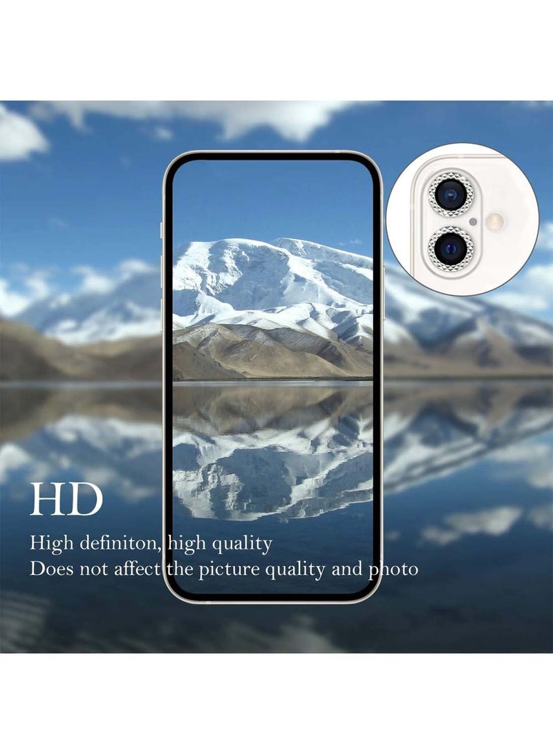 Wtech Apple iPhone 16 / iPhone 16 Plus 2024 Premium Luxury Diamond Chrome Alloy Ring Camera Lens Tempered Glass Protector Shield (MLHICL) - Clear/White - Image 5