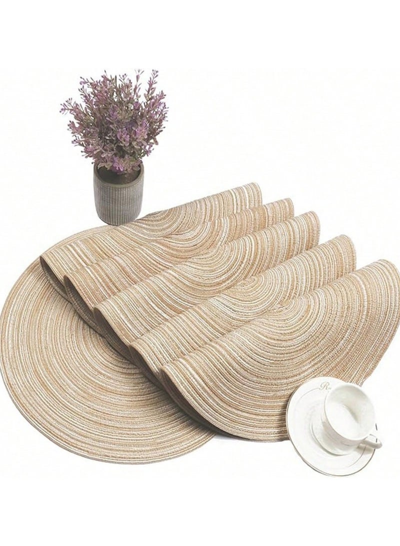 مجموعة من 6 مفارش طاولة دائرية منسوجة مقاومة للحرارة ومضادة للانزلاق من البولي بروبيلين، لون بيج، مقاس 38 سم - Image 1