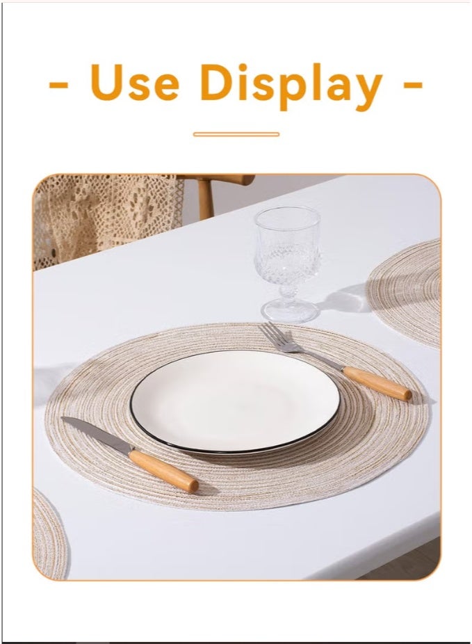مجموعة من 6 مفارش طاولة دائرية منسوجة مقاومة للحرارة ومضادة للانزلاق من البولي بروبيلين، لون بيج، مقاس 38 سم - Image 2