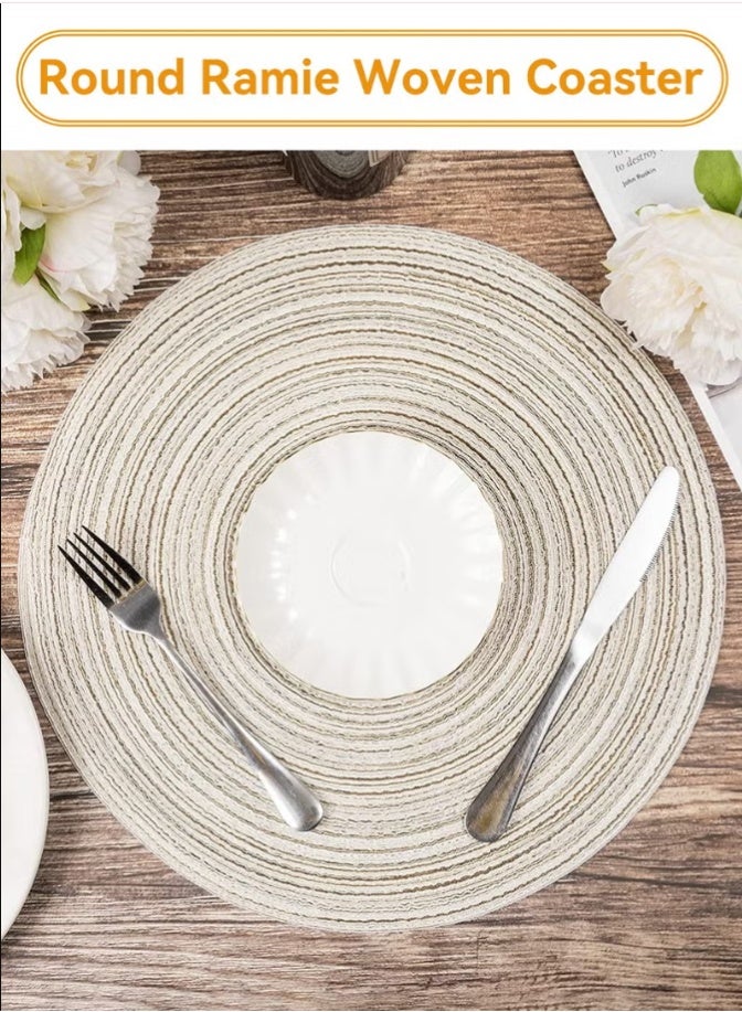 مجموعة من 6 مفارش طاولة دائرية منسوجة مقاومة للحرارة ومضادة للانزلاق من البولي بروبيلين، لون بيج، مقاس 38 سم - Image 4