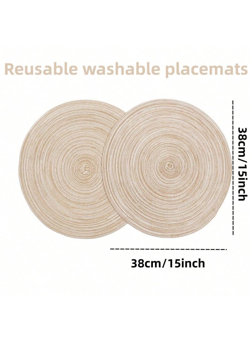 مجموعة من 6 مفارش طاولة دائرية منسوجة مقاومة للحرارة ومضادة للانزلاق من البولي بروبيلين، لون بيج، مقاس 38 سم - Image 5