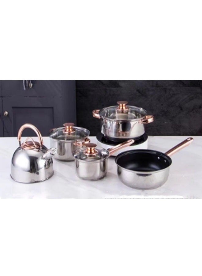 KLNAMAEAAN Set of 5 Cookware Set - Stainless Steel Pots, Kettle, Kitchen Utensils Set with Tempered Glass Lid - Image 1