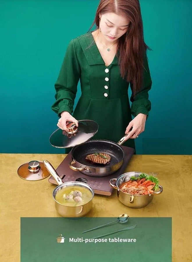 KLNAMAEAAN Set of 5 Cookware Set - Stainless Steel Pots, Kettle, Kitchen Utensils Set with Tempered Glass Lid - Image 3