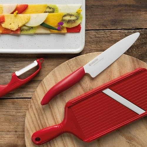 Kyocera Advanced Ceramic Adjustable Mandoline Vegetable Slicer w/ Handguard-Red 11" x 4" - Image 2