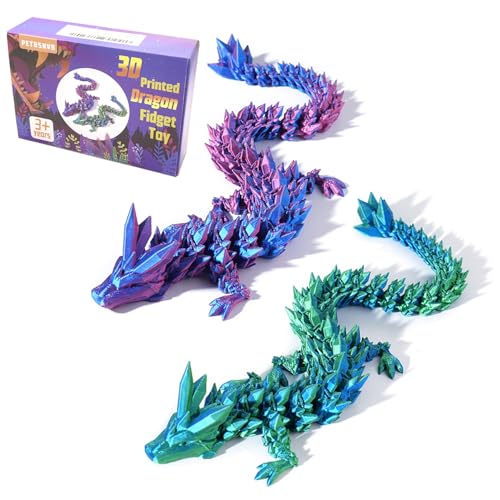 PETBSNVB 2PCS 12 3D Printed Dragon 3D Animals 3D Fidget Toy Autism Toys 3D Dragon 3D Printing Dragon for Home Office Decor Executive Desk Toys - Image 1