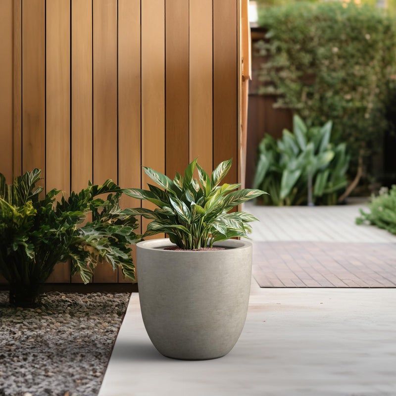 Kante 18 Inch Diameter Round Concrete Planter, Indoor Outdoor Large Plant Pot with Drainage Hole and Rubber Plug for Home Patio Garden, Buff Concrete - Image 5