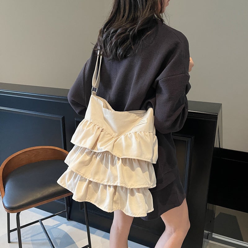 Bag Women'S Ruffled Cross-Skirt Bag Niche Design Fashion Shoulder Bucket Bag 2025 Spring New