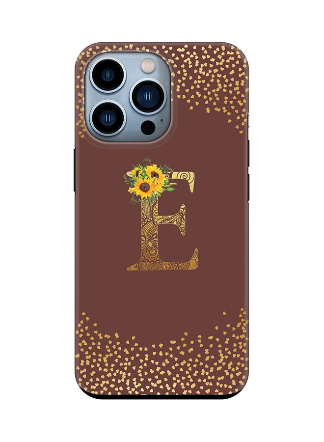 Stylizedd Monogram Tough Series for Apple iPhone 13 Pro Custom Initials Floral Mandala Pattern Tough Pro Dual Layer hybrid PC inner TPU protection Alphabet- E (Brown) - Image 1