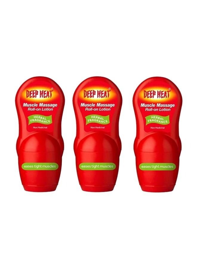 DEEP HEAT Muscle Massage Roll-on Lotion, 3 x 50ml Muscles Pain Relief - Image 1
