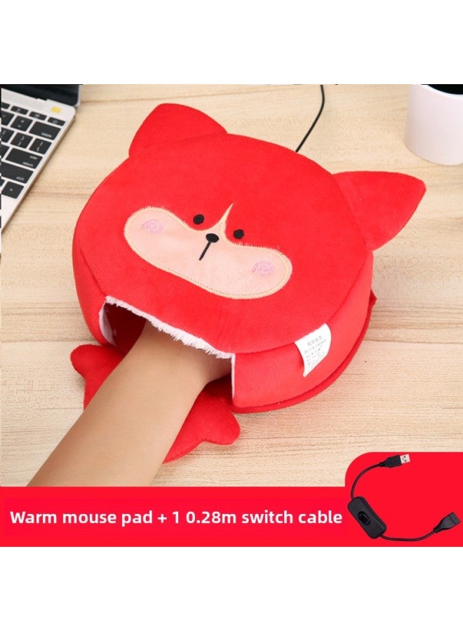 Winter Heating Hand Warmer Mouse Pad With Wrist Winter Mouse Cover Warm Computer Men's Fleece-lined Thickened Gloves-Pattern:Red Fox + Send One More Switch Line  - Image 1