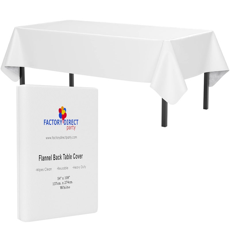 Exquisite White Vinyl Tablecloths 54 in x 108 in Pack of 1 Rectangle Tablecloth with Flannel Backing Plastic Reusable Waterproof