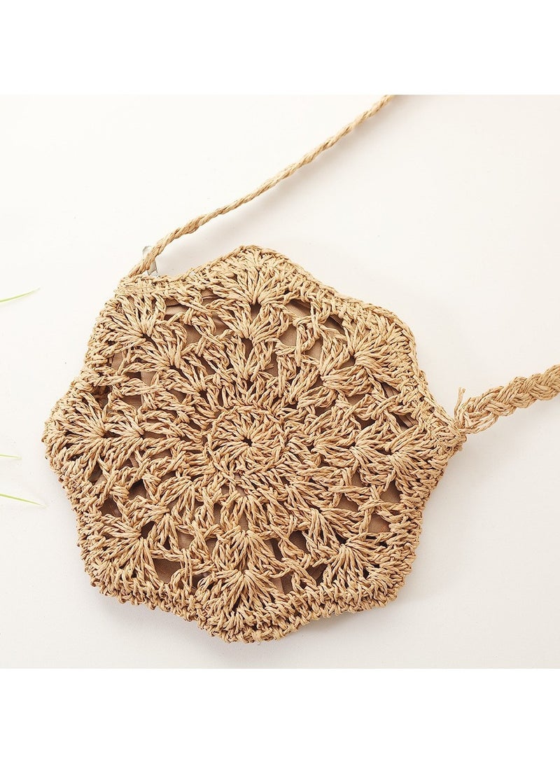 KUYING New Minimalist Octagonal Hollow Crossbody Grass Woven Bag  - Image 1
