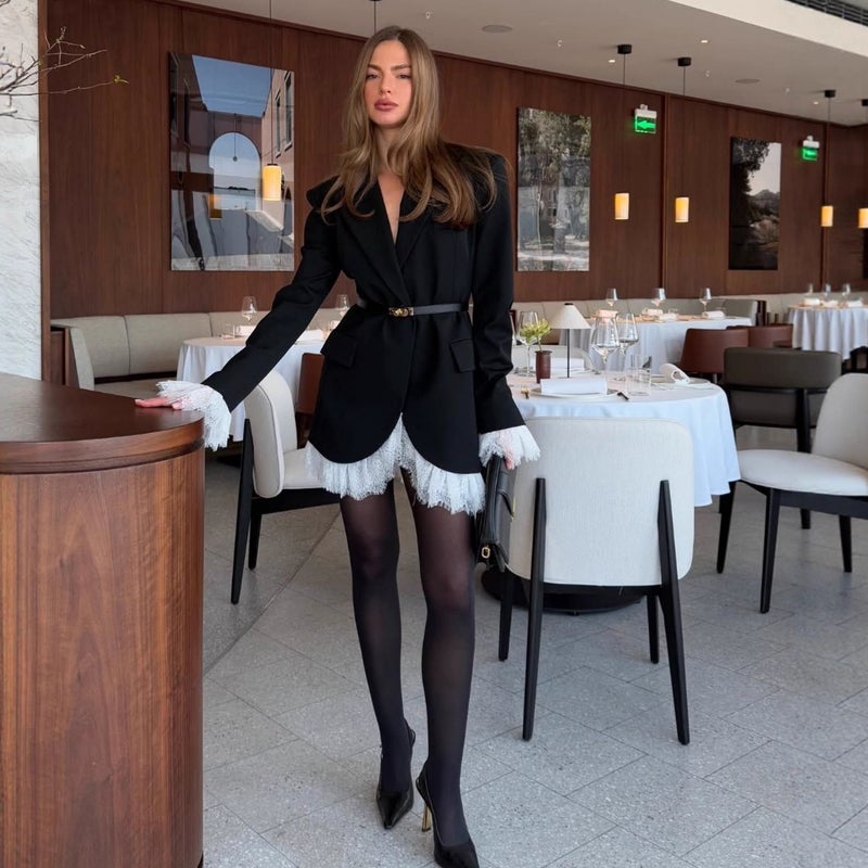 2025 Fashion Autum New Export Women'S Long-Sleeved Lace Splicing Elegant Suit Skirt - Image 2