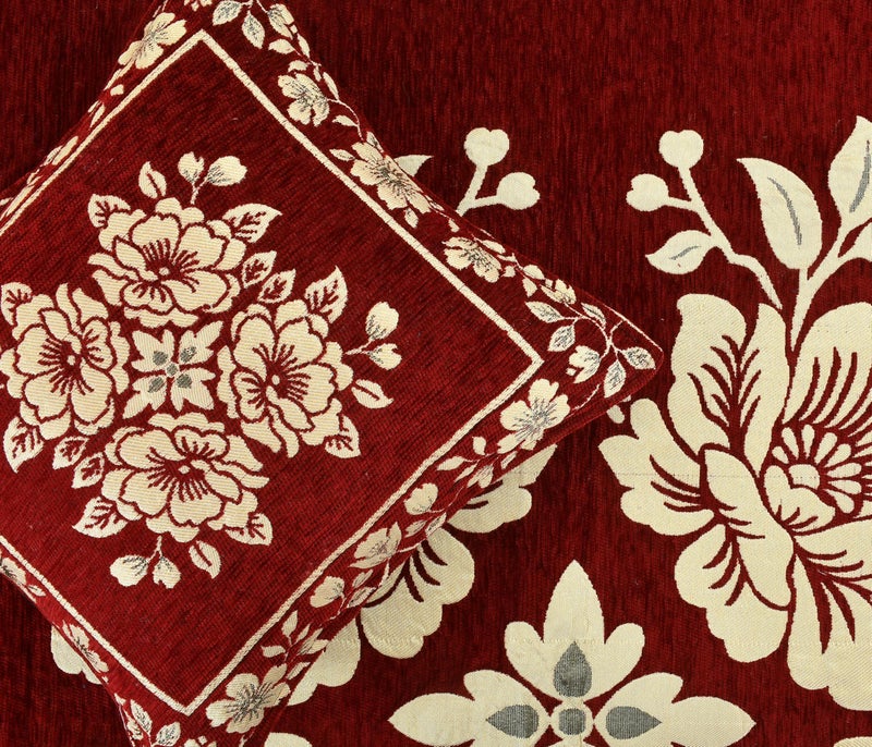 Dazzling DECOR Maroon Velvet Diwan Set 8 Pieces (1 Bedsheet + 2 Bolster Covers + 5 Cushion Covers) | Soft Luxury Sofa Cum Bed Cover Set | Washable Home Décor Bedding Set (Maroon Diwan Set) - Image 3