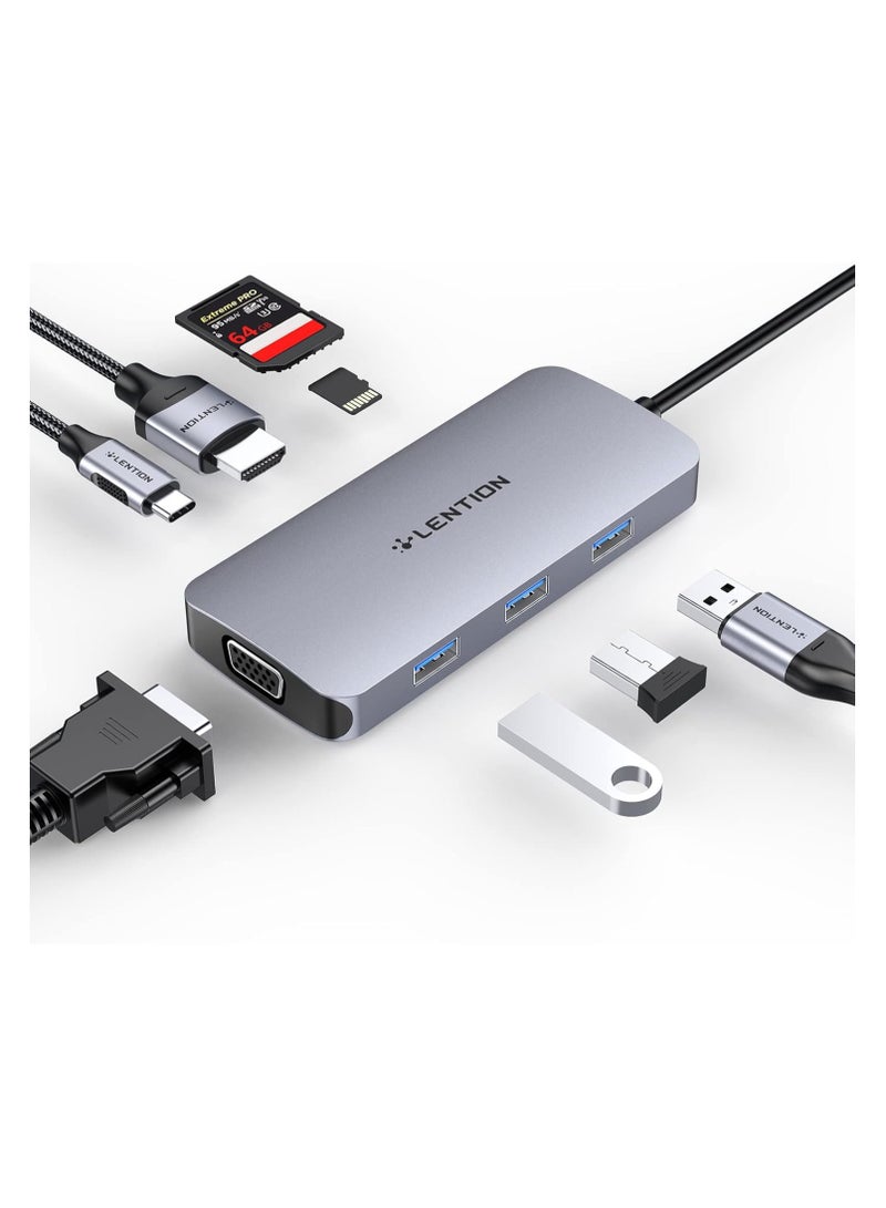 Lention LENTION USB C Hub with 4K HDMI, VGA, SD/Micro SD Card Reader, 3 USB 3.0 & Type C Charging Compatible 2021-2016 MacBook Pro, New Mac Air/Surface, More, Stable Driver Adapter (CB-CE55, Space Gray)  - Image 1