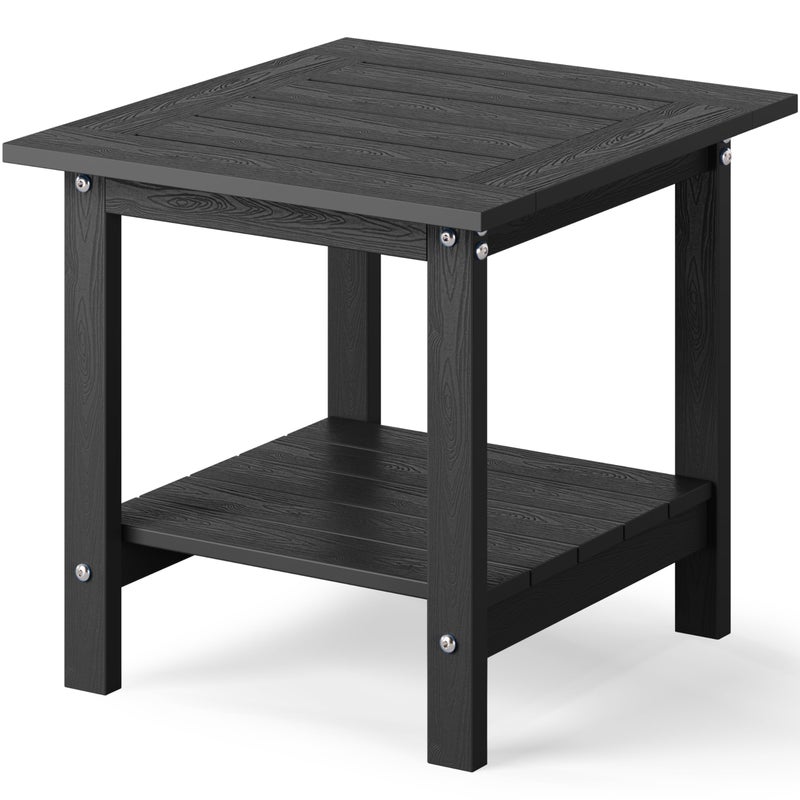 YEFU Outdoor Side Table for Patio: 16x16 in HIPS Square Outdoor End Table - 2-Tier Adirondack Tables for Patio Porch Poolside Living Room Beach Bedroom, Black - Image 1