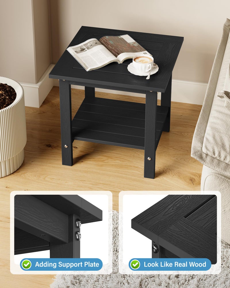 YEFU Outdoor Side Table for Patio: 16x16 in HIPS Square Outdoor End Table - 2-Tier Adirondack Tables for Patio Porch Poolside Living Room Beach Bedroom, Black - Image 3