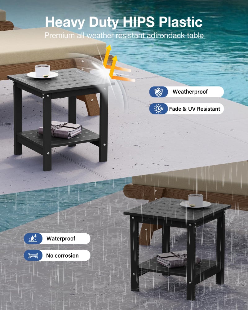 YEFU Outdoor Side Table for Patio: 16x16 in HIPS Square Outdoor End Table - 2-Tier Adirondack Tables for Patio Porch Poolside Living Room Beach Bedroom, Black - Image 4