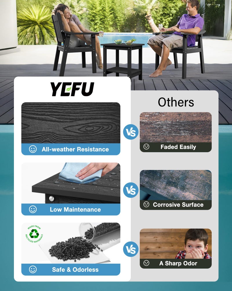 YEFU Outdoor Side Table for Patio: 16x16 in HIPS Square Outdoor End Table - 2-Tier Adirondack Tables for Patio Porch Poolside Living Room Beach Bedroom, Black - Image 5
