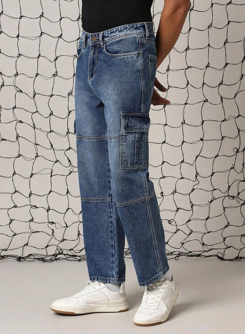 هوبرهولمي جينز رجالي قطن 1% لون نيلي سادة