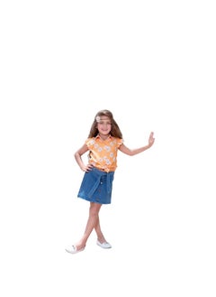Girls set with orange blouse, jeans pocket and belt