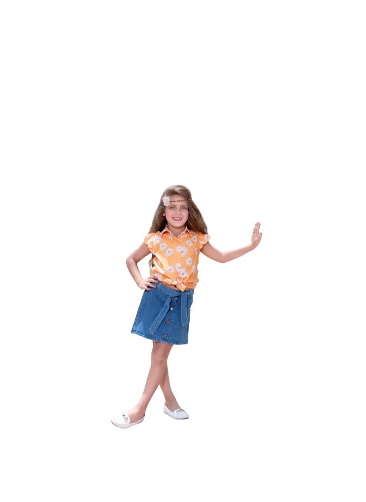 Generic - Girls set with orange blouse, jeans pocket and belt - Image 1