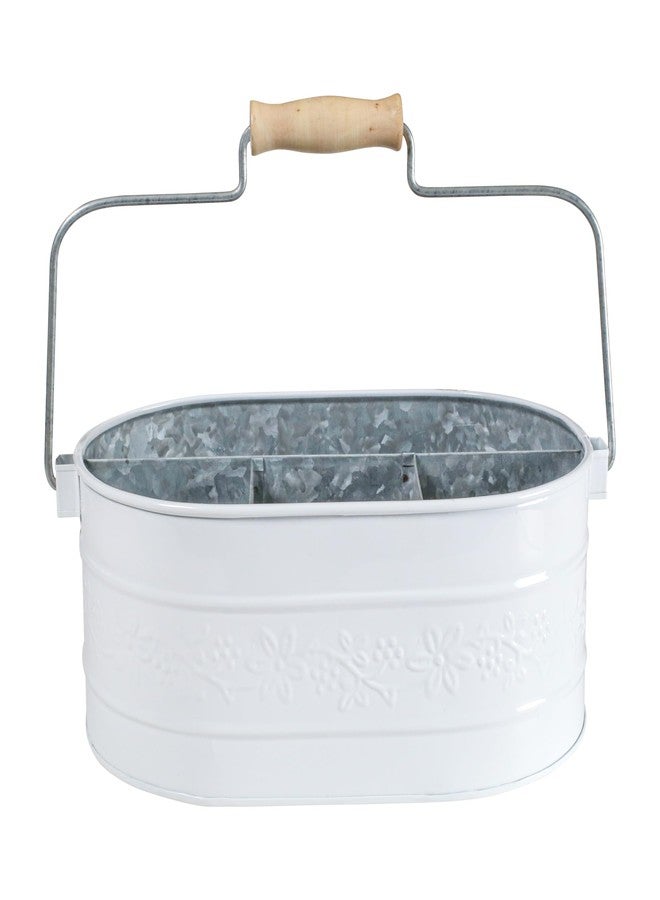 Light & Pro Lightnpro Galvanized Metal Utensil Caddy with Wooden Handle - Rustic Farmhouse Silverware Organizer for Parties & Kitchen Countertop - Chalk White Decor & Storage - Image 4