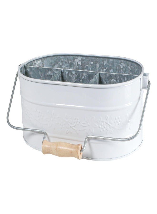 Light & Pro Lightnpro Galvanized Metal Utensil Caddy with Wooden Handle - Rustic Farmhouse Silverware Organizer for Parties & Kitchen Countertop - Chalk White Decor & Storage - Image 1