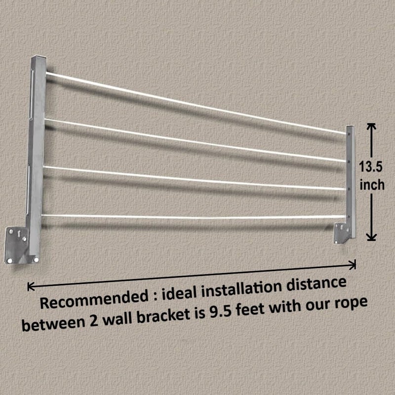 ERHETUS Heavy Duty Wall Mount Cloth Drying Stand Foldable Collapsible Cloth Dryer Hanger Metal Clothes Dry Rack for Home Balcony Indoor Outdoor with 40 Feet Rope and Fasteners 4 Tier - Image 5