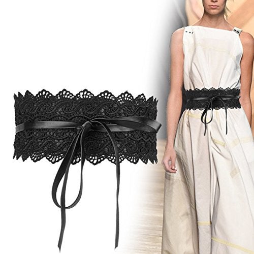 Toptim Women's Belt Bow Tie Wrap Faux Leather Band Corset 3-Pack (Black-Coffee-Beige) - Image 3