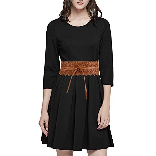 Toptim Women's Belt Bow Tie Wrap Faux Leather Band Corset 3-Pack (Black-Coffee-Beige) - Image 2