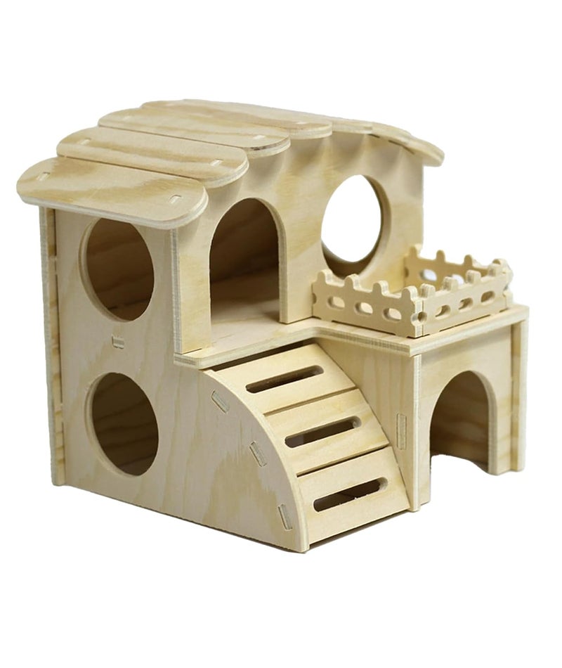 squishy بيت الهامستر، ألعاب الهامستر، بيت خنازير غينيا من الخشب الطبيعي، ملاذ متعدد المستويات للعب والراحة للحيوانات الأليفة الصغيرة، سهل التجميع والتنظيف - Image 1