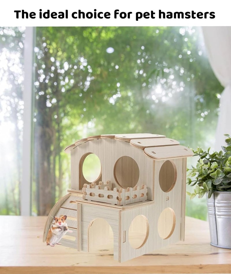 squishy بيت الهامستر، ألعاب الهامستر، بيت خنازير غينيا من الخشب الطبيعي، ملاذ متعدد المستويات للعب والراحة للحيوانات الأليفة الصغيرة، سهل التجميع والتنظيف - Image 5