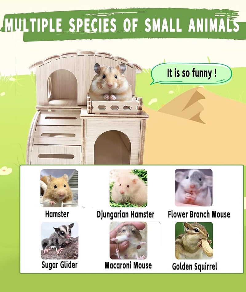 squishy بيت الهامستر، ألعاب الهامستر، بيت خنازير غينيا من الخشب الطبيعي، ملاذ متعدد المستويات للعب والراحة للحيوانات الأليفة الصغيرة، سهل التجميع والتنظيف - Image 2