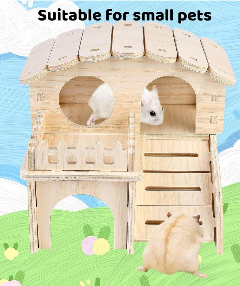 squishy بيت الهامستر، ألعاب الهامستر، بيت خنازير غينيا من الخشب الطبيعي، ملاذ متعدد المستويات للعب والراحة للحيوانات الأليفة الصغيرة، سهل التجميع والتنظيف - Image 3