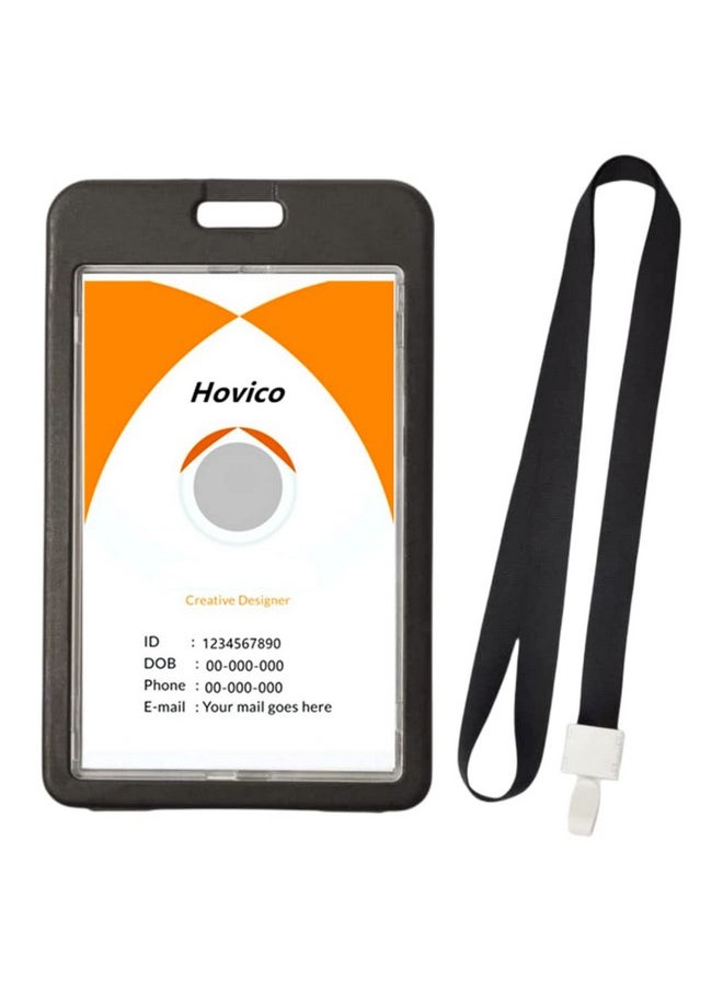 Hovico - Id Badge Holder With Lanyard Vertical Double Sided Transparent Id Card Holder School Card Holder Waterproof Name Badge Holder (Black) - Image 1