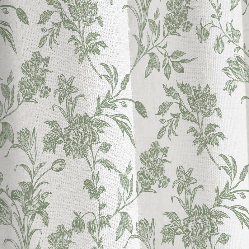 WOUVMA Sage Green Shower Curtain Floral Cotton Cottagecore Shower Curtain for Bathroom 72" W x 72" L - Image 2